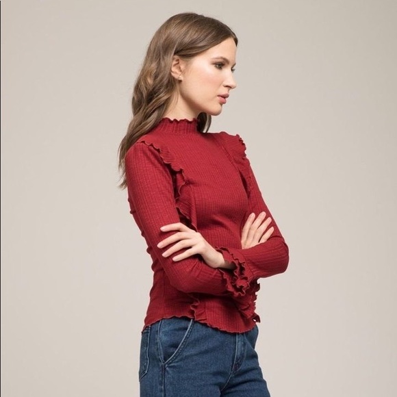 NWT: Moon River Rowan Ruffle Mock Neck Long Sleeve - Picture 2 of 5